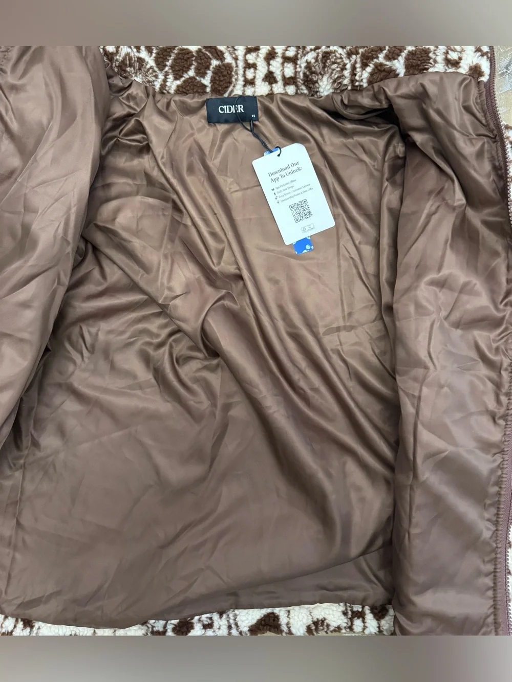 Cider Printed Floral Brown & Cream Fleece Jacket - NWT - XS - Picture 8 of 10